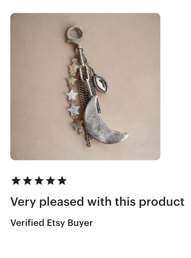 Moon Jewelry Clear Quartz Crystal Keychain Silver Purse Charm Jewelry Waning Crescent Moon Bag Accessory Charm Silver Jewelry Moon Lover image 10