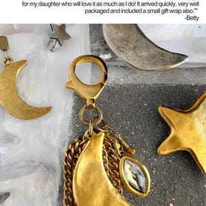Moon Jewelry Clear Quartz Crystal Keychain Silver Purse Charm Jewelry Waning Crescent Moon Bag Accessory Charm Silver Jewelry Moon Lover image 17