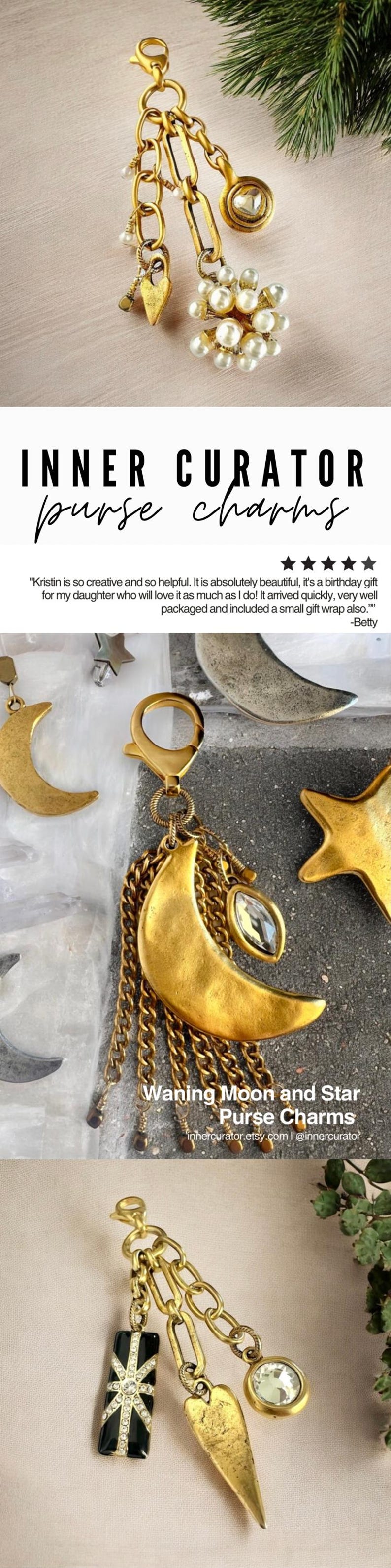 Moon Jewelry Clear Quartz Crystal Keychain Silver Purse Charm Jewelry Waning Crescent Moon Bag Accessory Charm Silver Jewelry Moon Lover image 17