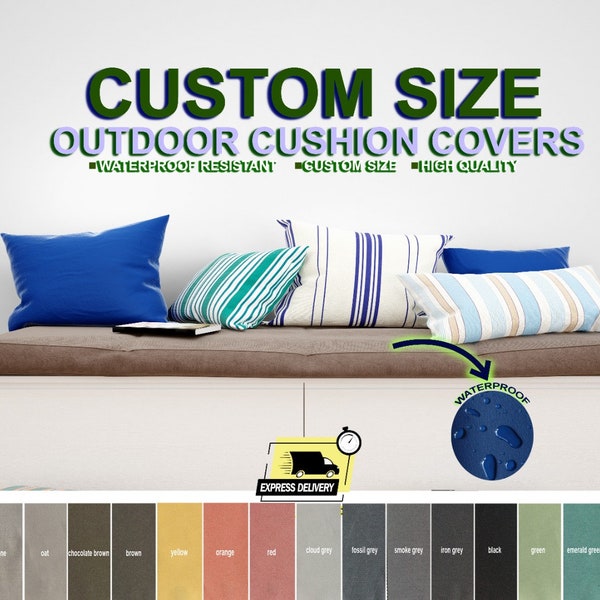 Custom Outdoor Water Resist Patio Pillow Covers, Garden Patio Cushion Covers, Outdoor Bench Pillow Covers, Waterproof Custom Cover(53 Color)