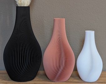 3er Set Vase Lunar | Dekovase 3D | Blumenvase | Trockenblumen | modernes Design | Rillen | Dekoration | Pampasgras | Eukalyptus | Bouquet |