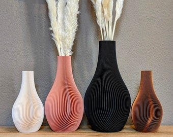 Vase Lunar | Dekovase | Blumenvase | Trockenblumen | modernes Design | Rillen | Dekoration | Pampasgras | Eukalyptus | Bouquet | 3D Druck |