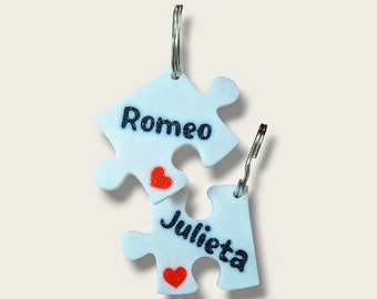 Personalisierter Schlüsselanhänger Partner-Set | Puzzle-Form | Namen | Liebe | Valentinstag | Jahrestag | Muttertag | Vatertag | Geburtstag