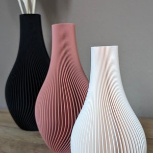 3er Set Vase Lunar Dekovase 3D Blumenvase Trockenblumen modernes Design Rillen Dekoration Pampasgras Eukalyptus Bouquet Bild 3