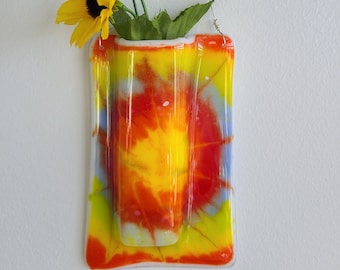 Fused Glass Wall Vase, Pocket Vase, Wall Pocket, Wall Hanging Decor, Flower Vase, Gift for the Home, Housewarming present, Tie Dyed