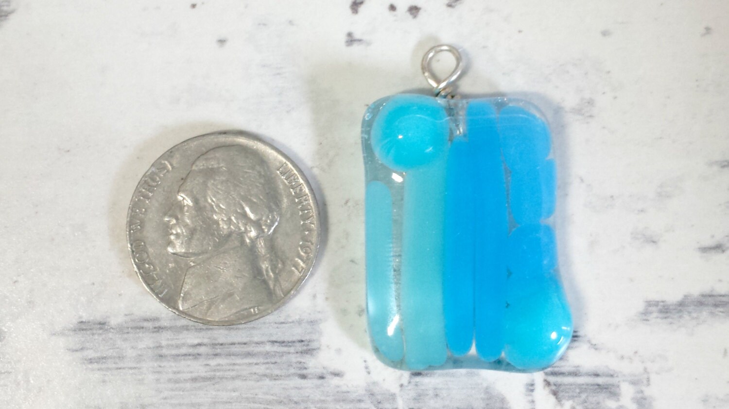 Fused glass pendant blue glass necklace wire wrapped bail Etsy