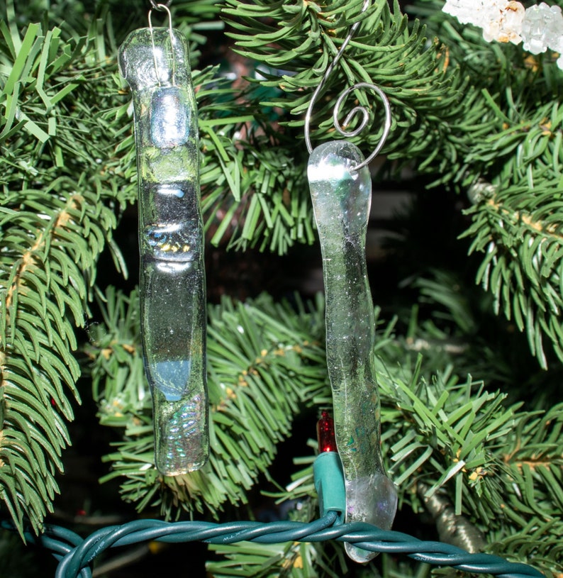 Set of 5 Glass Christmas icicles ornaments fused glass Etsy