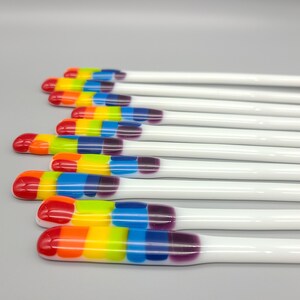 Glass swizzle sticks, Fused glass coffee stirrers, drink stirrers, cocktail stick, Rainbow stir sticks, coffee bar decor, 8 in image 8