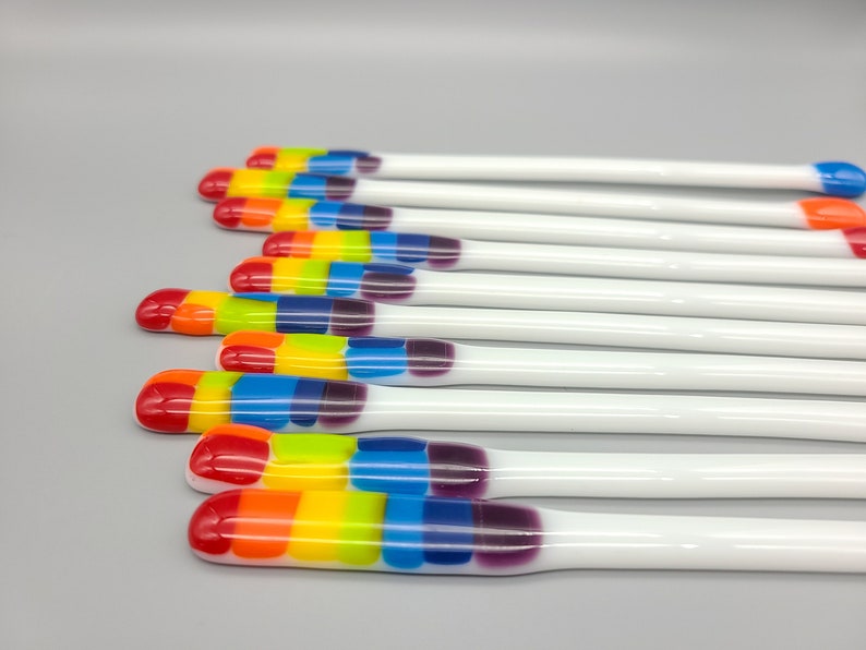 Glass swizzle sticks, Fused glass coffee stirrers, drink stirrers, cocktail stick, Rainbow stir sticks, coffee bar decor, 8 in image 8