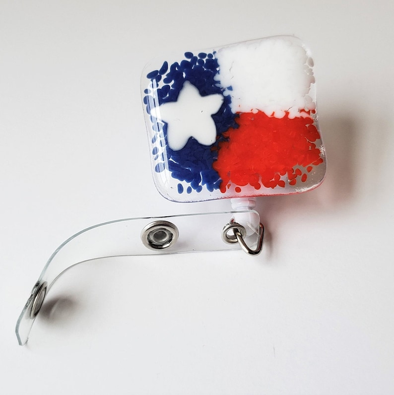 Fused glass badge reel  ID tag reel  ID badge  Texas flag image 0