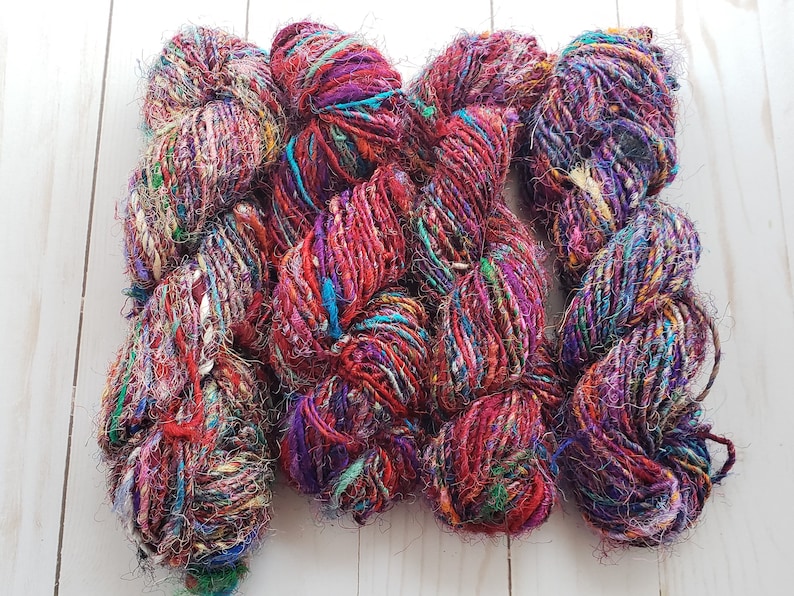 single skein of multicolored recycled sari silk yarn from image 0