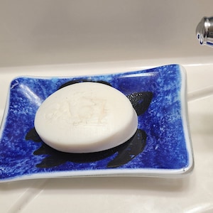 Fused Glass Turtle Soap Dish: Blue Ocean Bar Soap Tray