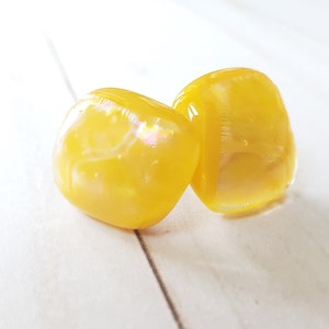 Yellow Glass Earrings, Fused Glass Stud Earrings, Post Earring Set, image 1