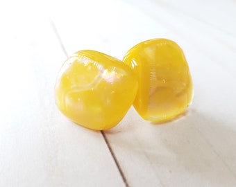 Yellow Glass Earrings, Fused Glass Stud Earrings, Post Earring Set,