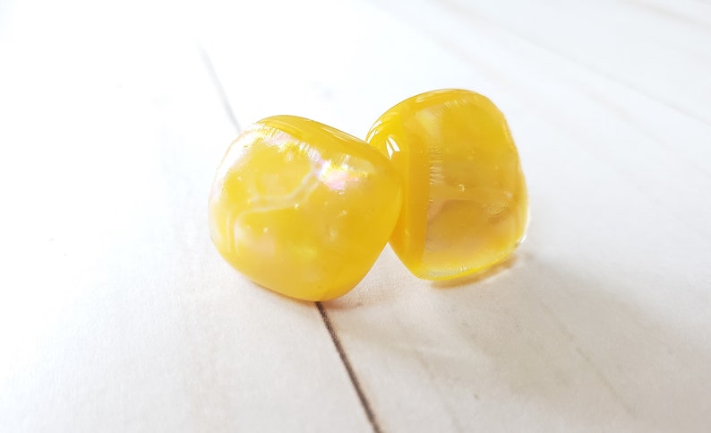 Yellow dichroic earrings  fused glass post earrings  image 0