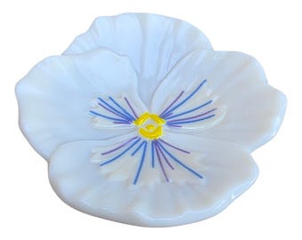 Handmade Fused Glass Pansy Bowl: Floral Cottagecore Decor