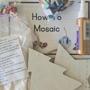 DIY Mosaic Ornament Kit: Wood Shapes, Glass Tiles, Beads,