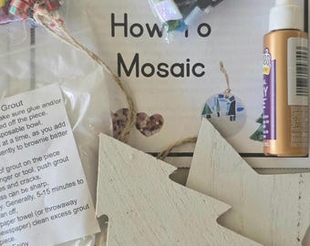 DIY Mosaic Ornament Kit: Wood Shapes, Glass Tiles, Beads,