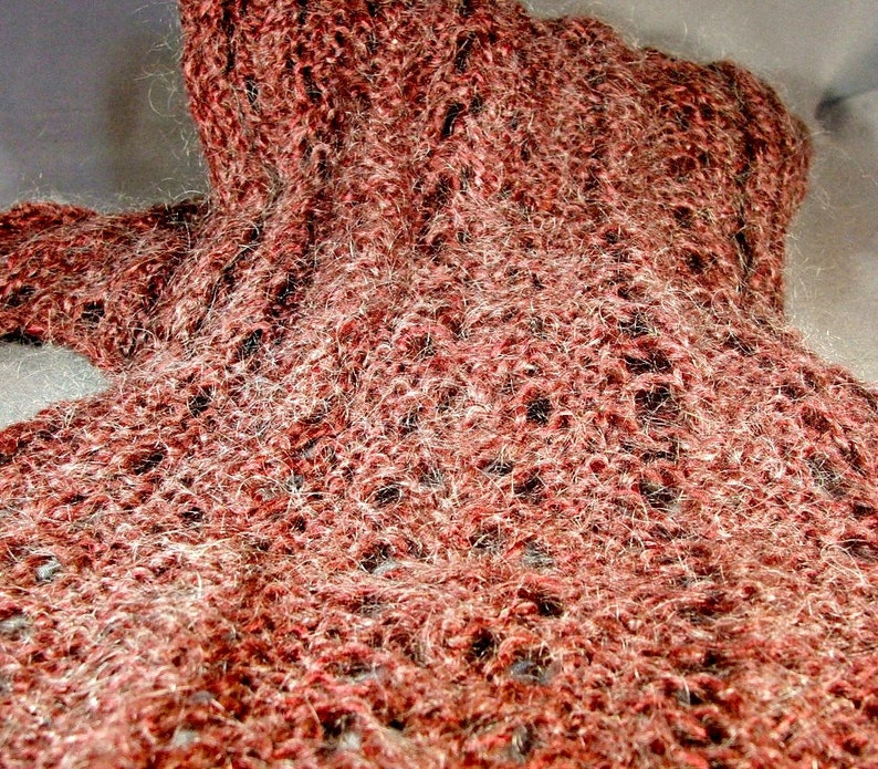 Knit lace scarf  mohair wool scarf  lacy accessory  maroon image 0