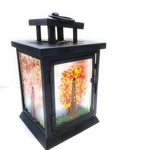Fused Glass Lantern, Autumn Tree, Lantern Decor, Battery Candle Holder