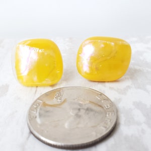 Yellow Glass Earrings, Fused Glass Stud Earrings, Post Earring Set, image 2