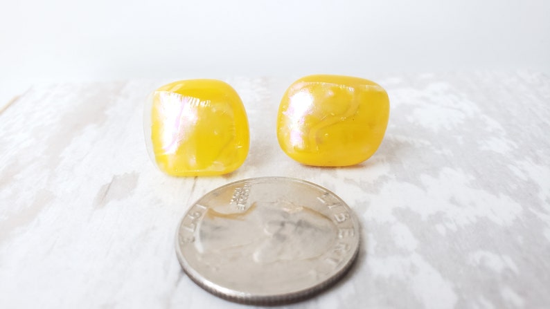 Yellow Glass Earrings, Fused Glass Stud Earrings, Post Earring Set, image 2
