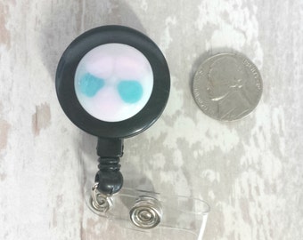Fused Glass Badge Holder, Retractable ID Clip.