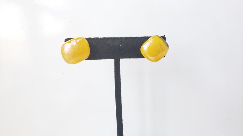 Yellow Glass Earrings, Fused Glass Stud Earrings, Post Earring Set, image 7