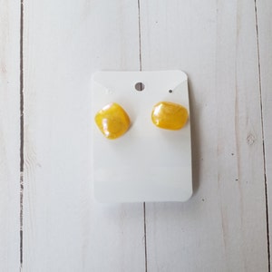 Yellow Glass Earrings, Fused Glass Stud Earrings, Post Earring Set, image 9