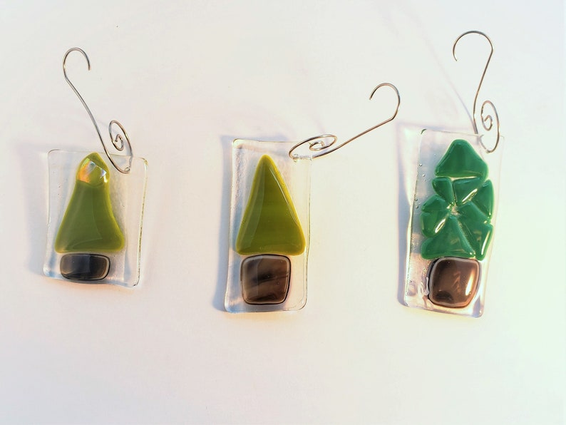 Set of 3 fused glass Christmas tree ornaments  fused glass image 0