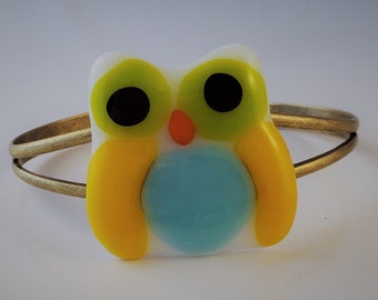Owl Bracelet, Fused Glass Art, Glass Owl Pendant, Owl Gift,