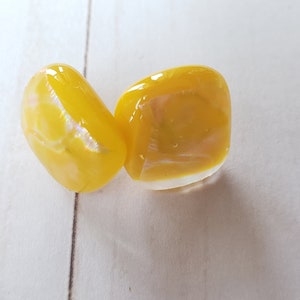 Yellow Glass Earrings, Fused Glass Stud Earrings, Post Earring Set, image 8