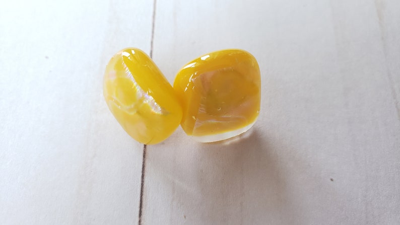 Yellow Glass Earrings, Fused Glass Stud Earrings, Post Earring Set, image 8