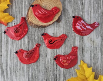 Handmade Fused Glass Red Bird Ornament - Unique Christmas Tree Decor - Nature-Inspired Art
