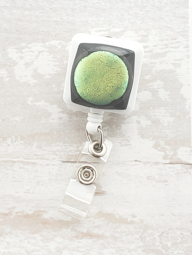 Fused glass badge reel  badge reel  ID tag reel  ID badge  image 0