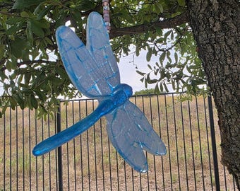 Glow in the Dark Dragonfly Suncatcher, Fused Glass Window Hanging Garden Decor