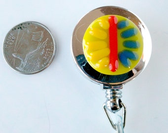 Fused Glass Badge Holder, Retractable ID Clip.