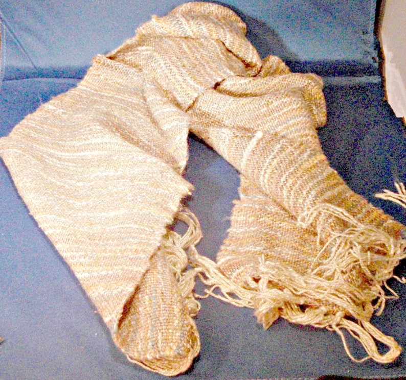 Handwoven linen and cotton beige tan scarf image 0