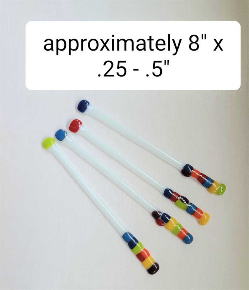 Glass swizzle sticks, Fused glass coffee stirrers, drink stirrers, cocktail stick, Rainbow stir sticks, coffee bar decor, 8 in image 5