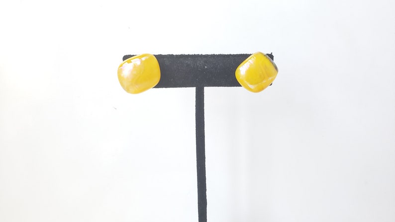 Yellow Glass Earrings, Fused Glass Stud Earrings, Post Earring Set, image 3