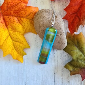 Fused Glass Necklace Pendant: Turquoise Brown Red Handmade Jewelry