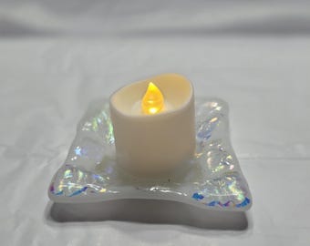 Fused Glass Feather Dish Blue Green Jewelry Tray Ring Holder Decor