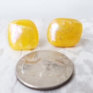 Yellow Glass Earrings, Fused Glass Stud Earrings, Post Earring Set, image 6