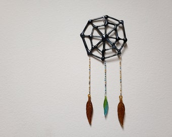 Fused Glass Dreamcatcher: Black & White Web with Glass Feathers