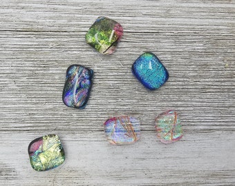 Dichroic Dots, Dichroic Glass Cabochon, 6 Piece, DIY Craft Supplies, Jewelry Making Supplies, Fused Glass Dots, Mosaic Supply