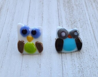 Owl Brooch, Glass Owl Pendant, Glass Pin, Fused Glass Jewelry, Owl Gift, Broach Pin