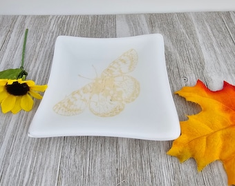 Butterfly Trinket Dish, Jewelry Holder, Soap Tray, Condiments Bowl, Candle Holder, Fused Glass Dish, Gift for Butterfly Lover