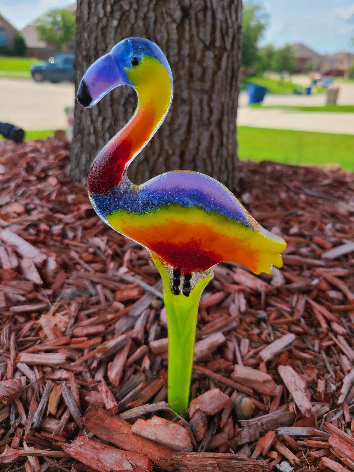 Flamingo Garden Stakes Fused Glass Art Rainbow Flamingos Etsy