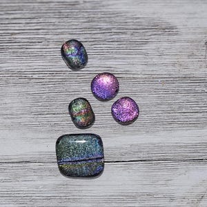 Dichroic Glass Cabochons: Handmade Fused Dots, Mosaic Supplies (5 Piece)