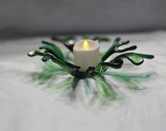 Fused Glass Coral Bowl | Green Coastal Decor | Handmade Candle Holder | Coral Inspired Glass Dish | Spa Bathroom Decor